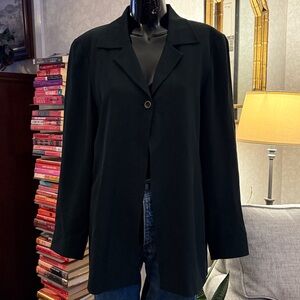 Katherine Kelly Wool Blend Forest Green One Button Blazer Notch Lapel Sz 10